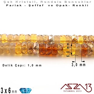 Çek Kristal Rondela Boncuk - 3x6 mm - Karışık Renk (Wheatbery) - 60 Adet