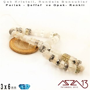 Çek Kristal Rondela Boncuk - 3x6 mm - Karışık Renk (Apparition) - 60 Adet