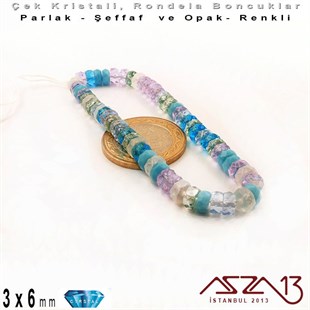 Çek Kristal Rondela Boncuk - 3x6 mm - Karışık Renk (Serenity) - 60 Adet