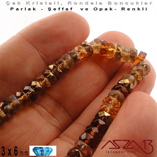 Çek Kristal Rondela Boncuk - 3x6 mm - Karışık Renk (Wheatbery) - 60 Adet