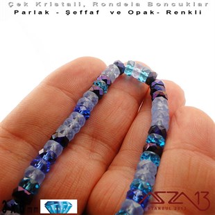 Çek Kristal Rondela Boncuk - 3x6 mm - Karışık Renk (Bluetones) - 60 Adet