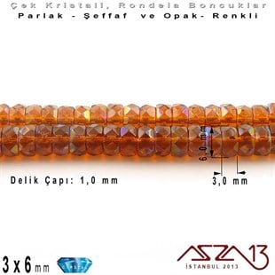 Çek Kristal Rondela Boncuk - 3x6 mm - Karışık Renk (Topaz) - 60 Adet