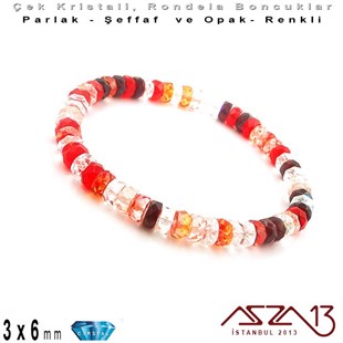 Çek Kristal Rondela Boncuk - 3x6 mm - Karışık Renk (Strawbery) - 60 Adet