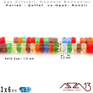 Çek Kristal Rondela Boncuk - 3x6 mm - Karışık Renk (Rainbow AB) - 60 Adet
