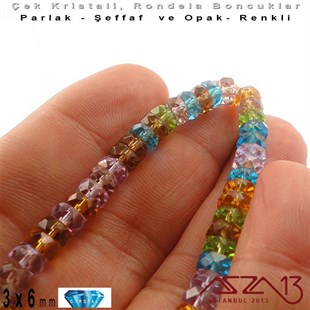 Çek Kristal Rondela Boncuk - 3x6 mm - Karışık Renk (Praire) - 60 Adet