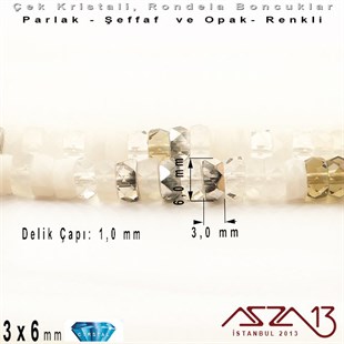 Çek Kristal Rondela Boncuk - 3x6 mm - Karışık Renk (Apparition) - 60 Adet