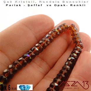 Çek Kristal Rondela Boncuk - 3x6 mm - Karışık Renk (Topaz) - 60 Adet