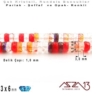Çek Kristal Rondela Boncuk - 3x6 mm - Karışık Renk (Strawbery) - 60 Adet