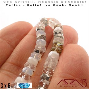 Çek Kristal Rondela Boncuk - 3x6 mm - Karışık Renk (Apparition) - 60 Adet