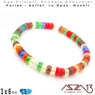 Çek Kristal Rondela Boncuk - 3x6 mm - Karışık Renk (Rainbow AB) - 60 Adet