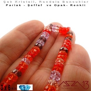 Çek Kristal Rondela Boncuk - 3x6 mm - Karışık Renk (Melonbery) - 60 Adet