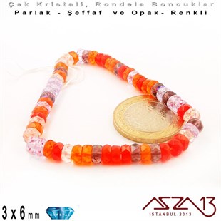 Çek Kristal Rondela Boncuk - 3x6 mm - Karışık Renk (Melonbery) - 60 Adet