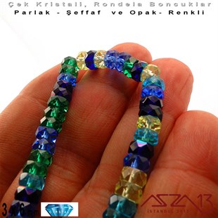 Çek Kristal Rondela Boncuk - 3x6 mm - Karışık Renk (Lagoon) - 60 Adet