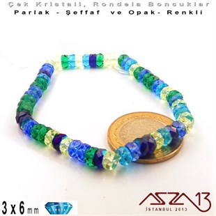 Çek Kristal Rondela Boncuk - 3x6 mm - Karışık Renk (Lagoon) - 60 Adet