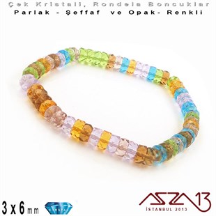 Çek Kristal Rondela Boncuk - 3x6 mm - Karışık Renk (Praire) - 60 Adet