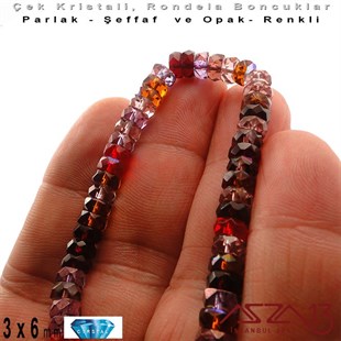 Çek Kristal Rondela Boncuk - 3x6 mm - Karışık Renk (Vineyard) - 60 Adet