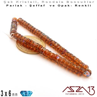 Çek Kristal Rondela Boncuk - 3x6 mm - Karışık Renk (Topaz) - 60 Adet