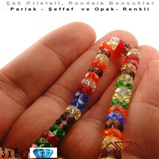 Çek Kristal Rondela Boncuk - 3x6 mm - Karışık Renk (Rainbow AB) - 60 Adet