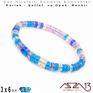 Çek Kristal Rondela Boncuk - 3x6 mm - Karışık Renk (Crabienblue) - 60 Adet