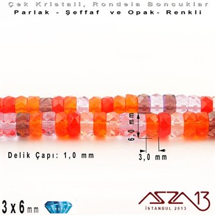 Çek Kristal Rondela Boncuk - 3x6 mm - Karışık Renk (Melonbery) - 60 Adet