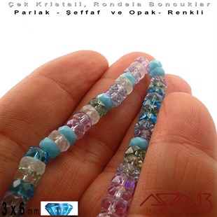 Çek Kristal Rondela Boncuk - 3x6 mm - Karışık Renk (Serenity) - 60 Adet