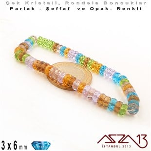Çek Kristal Rondela Boncuk - 3x6 mm - Karışık Renk (Praire) - 60 Adet