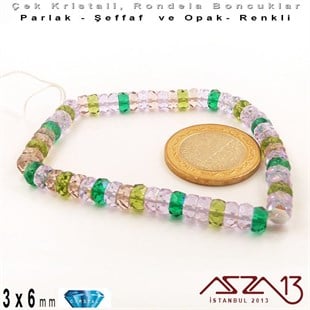Çek Kristal Rondela Boncuk - 3x6 mm - Karışık Renk (Lavendergarden) - 60 Adet