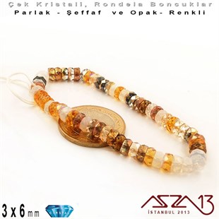 Çek Kristal Rondela Boncuk - 3x6 mm - Karışık Renk (Honeybutter) - 60 Adet