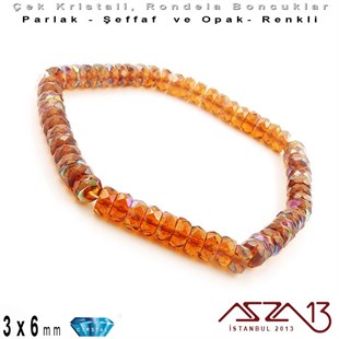 Çek Kristal Rondela Boncuk - 3x6 mm - Karışık Renk (Topaz) - 60 Adet