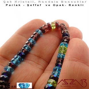 Çek Kristal Rondela Boncuk - 3x6 mm - Karışık Renk (Gemstones) - 60 Adet