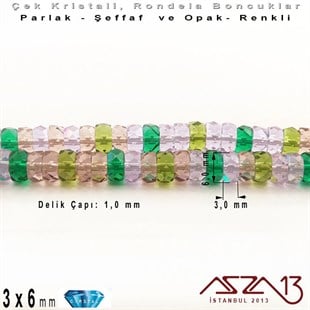 Çek Kristal Rondela Boncuk - 3x6 mm - Karışık Renk (Lavendergarden) - 60 Adet