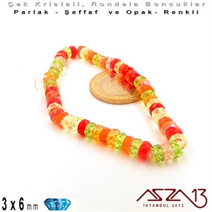 Çek Kristal Rondela Boncuk - 3x6 mm - Karışık Renk (Tango) - 60 Adet