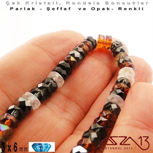 Çek Kristal Rondela Boncuk - 3x6 mm - Karışık Renk (Pebblestone) - 60 Adet