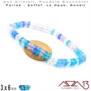 Çek Kristal Rondela Boncuk - 3x6 mm - Karışık Renk (Crabienblue) - 60 Adet