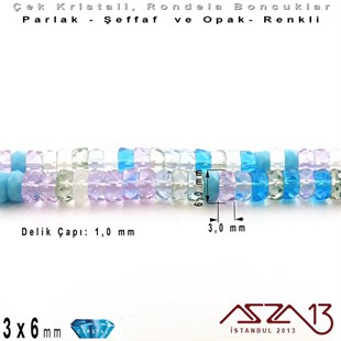 Çek Kristal Rondela Boncuk - 3x6 mm - Karışık Renk (Serenity) - 60 Adet