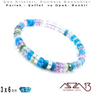 Çek Kristal Rondela Boncuk - 3x6 mm - Karışık Renk (Serenity) - 60 Adet