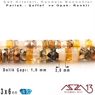 Çek Kristal Rondela Boncuk - 3x6 mm - Karışık Renk (Honeybutter) - 60 Adet