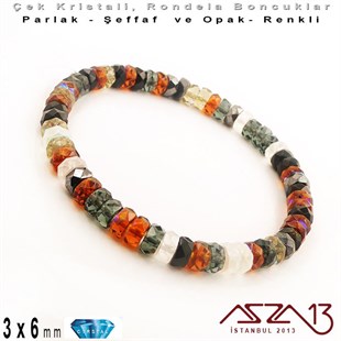 Çek Kristal Rondela Boncuk - 3x6 mm - Karışık Renk (Pebblestone) - 60 Adet