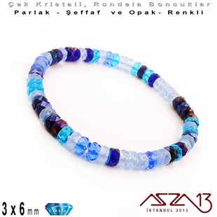 Çek Kristal Rondela Boncuk - 3x6 mm - Karışık Renk (Bluetones) - 60 Adet