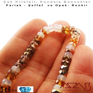 Çek Kristal Rondela Boncuk - 3x6 mm - Karışık Renk (Honeybutter) - 60 Adet