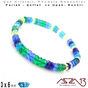 Çek Kristal Rondela Boncuk - 3x6 mm - Karışık Renk (Lagoon) - 60 Adet