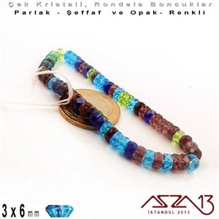 Çek Kristal Rondela Boncuk - 3x6 mm - Karışık Renk (Gemstones) - 60 Adet