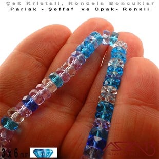 Çek Kristal Rondela Boncuk - 3x6 mm - Karışık Renk (Crabienblue) - 60 Adet