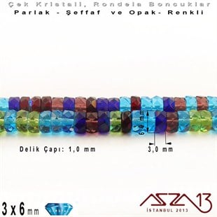 Çek Kristal Rondela Boncuk - 3x6 mm - Karışık Renk (Gemstones) - 60 Adet