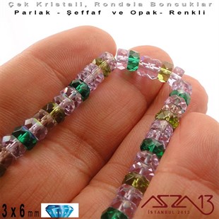 Çek Kristal Rondela Boncuk - 3x6 mm - Karışık Renk (Lavendergarden) - 60 Adet