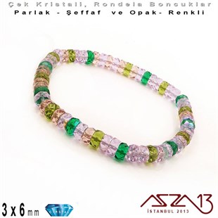 Çek Kristal Rondela Boncuk - 3x6 mm - Karışık Renk (Lavendergarden) - 60 Adet