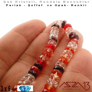 Çek Kristal Rondela Boncuk - 3x6 mm - Karışık Renk (Strawbery) - 60 Adet