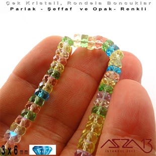 Çek Kristal Rondela Boncuk - 3x6 mm - Karışık Renk (Springflower) - 60 Adet
