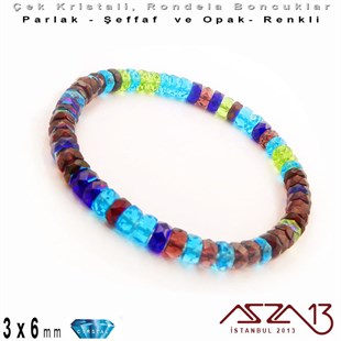 Çek Kristal Rondela Boncuk - 3x6 mm - Karışık Renk (Gemstones) - 60 Adet