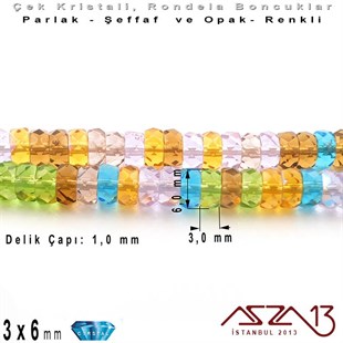 Çek Kristal Rondela Boncuk - 3x6 mm - Karışık Renk (Praire) - 60 Adet